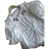 GETADME-일본식 귀여운 화이트 로리타 블라우스 여성 스위트 리본 러플 코튼 탑 여름 소녀 프레피 스타일 퍼프 반팔 귀여운 셔츠