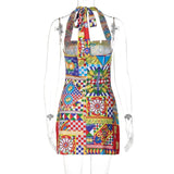 GETADME-Bandage Halter Sexy Y2K Print Party Club Birthday Mini Dress Outfits Women Summer Streetwear Backless Bodycon Dresses Vestido