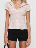 GETADME-hirigin Women's Y2K Short Sleeve Plaid Button Down Shirt Button Down Blouses Tops Casual Summer Shirt Tops 90s Streetwear