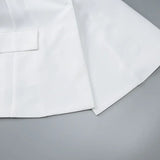 GETADME-Sexy Backless Blazers Coat Women White Lapel Hidden Buckle Long Sleeve Pocket Coats Female 2025 Summer Lady Outwear