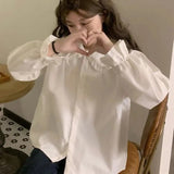 GETADME-Gidyq Vintage Women White Shirt Preppy Style Fashion Elegant Female Long Sleeve Blouse Y2K Sweet Kawaii All Match Shirts