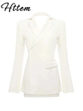 GETADME-Sexy Backless Blazers Coat Women White Lapel Hidden Buckle Long Sleeve Pocket Coats Female 2025 Summer Lady Outwear