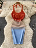 Robe moulante dos nu à blocs de couleurs pour femme GETADME-2025, sexy et tendance, idéale pour le printemps et l'été. Robe courte d'été.
