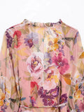 TRAF Womens Dresses Flower Print Elegant Short Dress Spring 2025 New Ruffles Mini Dress Women Long Sleeve Evening Party Dresses