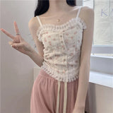 Y2k Tops French Floral Wood Ear-hem Camisole Women's Outer Wear with Breathable Lace Back-beautiful Underwear for Summer