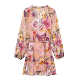 TRAF Womens Dresses Flower Print Elegant Short Dress Spring 2025 New Ruffles Mini Dress Women Long Sleeve Evening Party Dresses