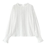 Getadme Vintage style lace shirt Flare sleeve Hollow out White blouse Casual clothing New fashion Women lace Tops Blusa