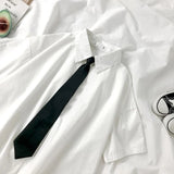 GETADME 화이트 셔츠 여성 패션 블랙 타이 일본 스타일 프레피 학생 JK 걸스 블라우스 심플 솔리드 루즈 여름 버튼업 상의 신상품