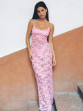 GETADME-Dulzura See Through Ruffled Patchwork Lace Cami Maxi Dress Sleeveless Sexy Long Dress Party Club  Autumn Y2K