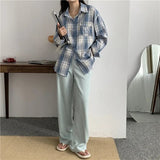 GETADME-Casual Long Sleeves Autumn Blouse Korean Mid Length Loose Women Winter Plaid Shirt Female Fashion Turn Down Collar Tops