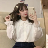 GETADME-Gidyq Vintage Women White Shirt Preppy Style Fashion Elegant Female Long Sleeve Blouse Y2K Sweet Kawaii All Match Shirts