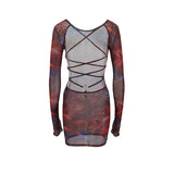 2025 New Sexy Women's Halter Lace-Up Bodycon Dress Europe & US Style Slim Fit Long Sleeve Low Waist Party Club Dress