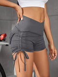 GETADME-Sporty High Waist Scrunch Butt Wide Waistband Drawstring Tie Knot Side Running Yoga Exercise Elasticity Shorts