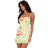 GETADME-Hugcitar 플로럴 프린트 러플 스트랩리스 우아하고 섹시하며 슬림한 귀여운 미니 드레스 여름 여성 패션 의상 해변 축제 생일