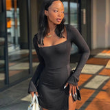 여성 섹시 미니 드레스 솔리드 신상품 봄 패션 긴팔 레이스업 스플릿 바디콘 드레스 레이디 우아한 니트 드레스 의류