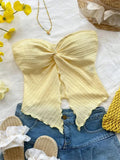 Getadme Twist Knot Cropped Tube Top for Women Summer Y2K Clothes Sexy Off the Shoulder Slit Crop Top