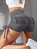 GETADME-Sporty High Waist Scrunch Butt Wide Waistband Drawstring Tie Knot Side Running Yoga Exercise Elasticity Shorts