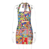 GETADME-Bandage Halter Sexy Y2K Print Party Club Birthday Mini Dress Outfits Women Summer Streetwear Backless Bodycon Dresses Vestido