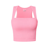 Women Slim Tank Top Sexy Square Neck Sleeveless Ribbed Tops Ladies Crop Top