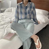 GETADME-Casual Long Sleeves Autumn Blouse Korean Mid Length Loose Women Winter Plaid Shirt Female Fashion Turn Down Collar Tops