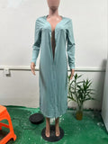 2025 New Solid Color Pullover V-Neck Beach Resort Elegant Long Dress Loose Sleeve Cardigan Casual Two Piece Se t