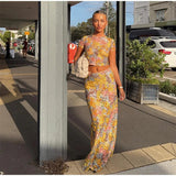 GETADME-Elegant Flower Print Short Sleeve Shirt Long Skirt Set Women Bodycon O-neck Tops Skirt 2025 New Vocation Beach Street Outfit