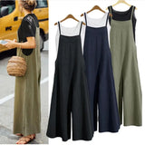 Women's Summer Sleeveless Jumpsuit Solid Color Wide Leg Bib Overalls Casual Loose Cotton Linen Straps Dungaree
