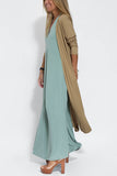2025 New Solid Color Pullover V-Neck Beach Resort Elegant Long Dress Loose Sleeve Cardigan Casual Two Piece Se t