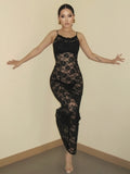 GETADME-Dulzura See Through Ruffled Patchwork Lace Cami Maxi Dress Sleeveless Sexy Long Dress Party Club  Autumn Y2K
