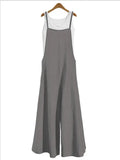 Women's Summer Sleeveless Jumpsuit Solid Color Wide Leg Bib Overalls Casual Loose Cotton Linen Straps Dungaree