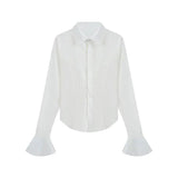 GETADME-Sexy Slim Flared Sleeve Women's Shirt Solid Lapel Single-breasted Back Bandage Tunic Female Blouses Spring Trend New Lady