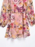 TRAF Womens Dresses Flower Print Elegant Short Dress Spring 2025 New Ruffles Mini Dress Women Long Sleeve Evening Party Dresses