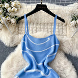 여성 니트 쉬스 선드레스 민소매 핫스윗 프린트 백리스 슬림 드레스 패션 신축성 비치 롱 드레스 