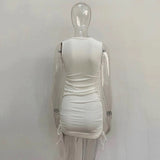 Getadme 섹시 레이스업 드로스트링 폴드 니트 슬림 바디콘 드레스 여성 민소매 솔리드 컬러 스키니 드레스 우아한 클럽 파티 베스디소