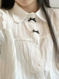 GETADME-Kawaii White Lolita Lace Blouse Women Gothic Preppy Style Vintage Peter Pan Collar Short Sleeve Shirt Girl Summer Cute Top Mujer