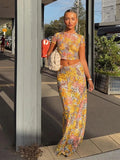 GETADME-Elegant Flower Print Short Sleeve Shirt Long Skirt Set Women Bodycon O-neck Tops Skirt 2025 New Vocation Beach Street Outfit