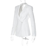 GETADME-Sexy Backless Blazers Coat Women White Lapel Hidden Buckle Long Sleeve Pocket Coats Female 2025 Summer Lady Outwear