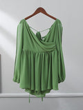 Women Sexy Chiffon Green Ruffles Split Dress V-neck Long Sleeve A Line Mini Dresses 2025 Female Holiday Beach Vacation Vestidos