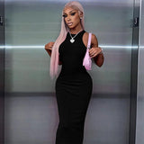 Getadme Hugcitar Ribbed Sexy Y2K Clothes Sleeveless Bodycon Maxi Dresses For Women Club Birthday Party Streetwear Elegant Outfits