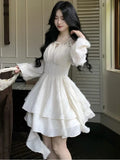 Fashion New Princess Short Dresses for Women Long Sleeve Casual Ruffles A-line Elegant Chic Vestidos Female Vintage Clothes