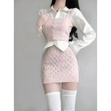 Getadme Autumn Elegant Vintage Knitted Suits Women Even Party Clothing Korean 3 Piece Dress Set Office Lady Sweater Vest + Mini Skirt