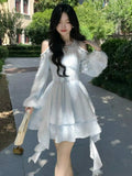 Fashion New Princess Short Dresses for Women Long Sleeve Casual Ruffles A-line Elegant Chic Vestidos Female Vintage Clothes