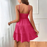 GETADME-보헤미안 비치 선드레스 여성 섹시 민소매 백리스 빅 스윙 미니 드레스 솔리드 스파게티 스트랩 러플 드레스 베스티도