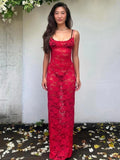 GETADME-Dulzura See Through Ruffled Patchwork Lace Cami Maxi Dress Sleeveless Sexy Long Dress Party Club  Autumn Y2K