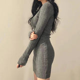 Getadme Women Knit Slim Sexy Bodycon Dress V-Neck Long Sleeve Dress Solid Casual Midi Sweater Dress For Women Autumn Winter