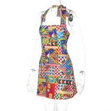 GETADME-Bandage Halter Sexy Y2K Print Party Club Birthday Mini Dress Outfits Women Summer Streetwear Backless Bodycon Dresses Vestido