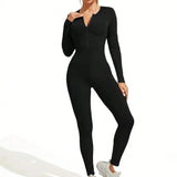 Getadme Fall new hot sale sexy bodysuit for women solid color ribbed long sleeve zipper bodycon sporty clothing rompers women's jumpsuit