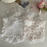 Y2k Tops French Floral Wood Ear-hem Camisole Women's Outer Wear with Breathable Lace Back-beautiful Underwear for Summer