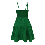 GETADME-보헤미안 비치 선드레스 여성 섹시 민소매 백리스 빅 스윙 미니 드레스 솔리드 스파게티 스트랩 러플 드레스 베스티도