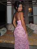 GETADME-Dulzura See Through Ruffled Patchwork Lace Cami Maxi Dress Sleeveless Sexy Long Dress Party Club  Autumn Y2K